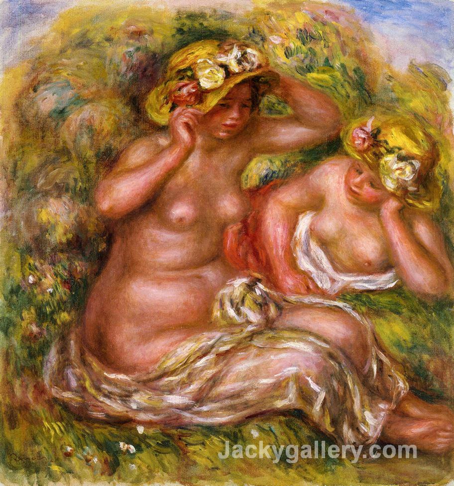 Two Women with Flowered Hat by Pierre Auguste Renoir paintings reproduction